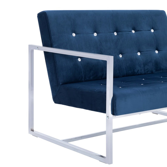 Tweezitsbank met armleuningen chroom en fluweel blauw MeubelReus