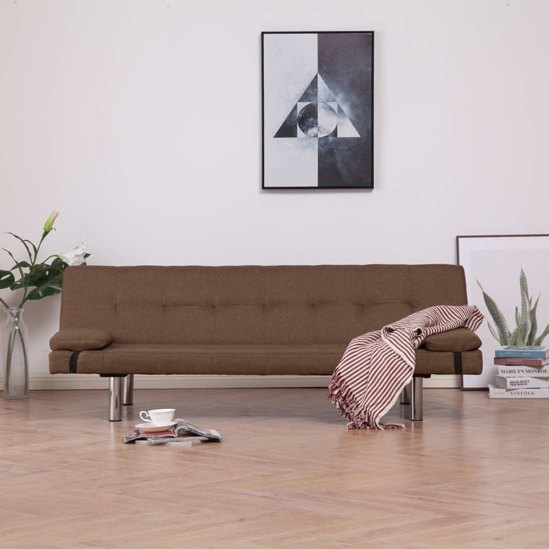 Slaapbank met twee kussens polyester bruin MeubelReus