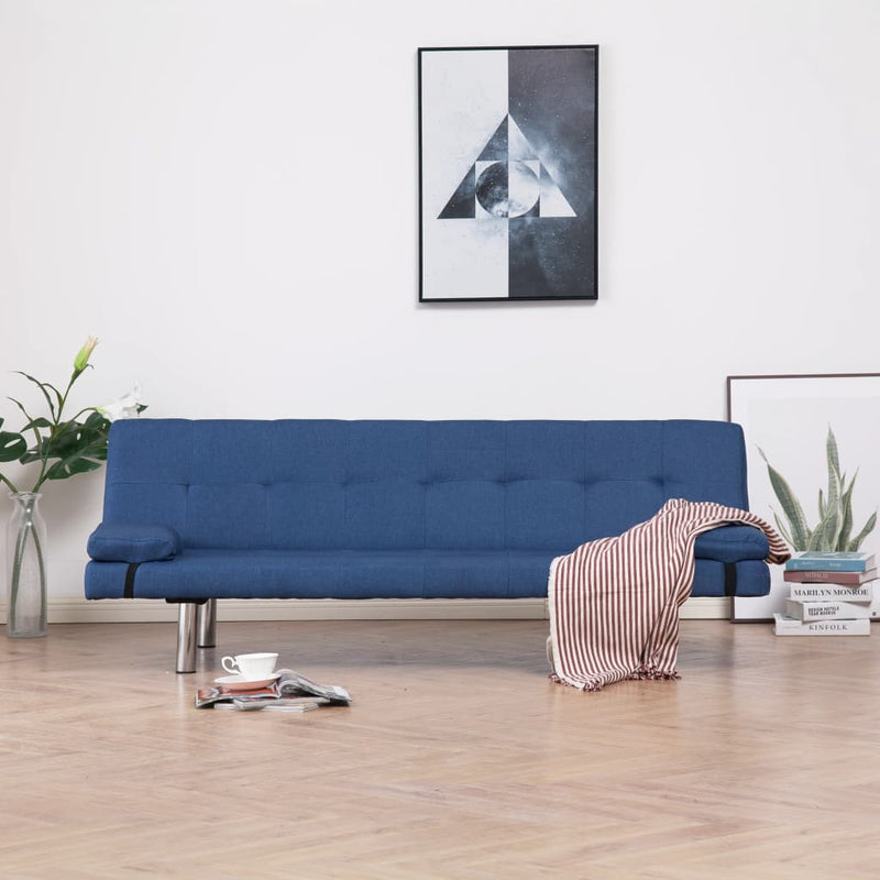 Slaapbank met twee kussens polyester blauw MeubelReus