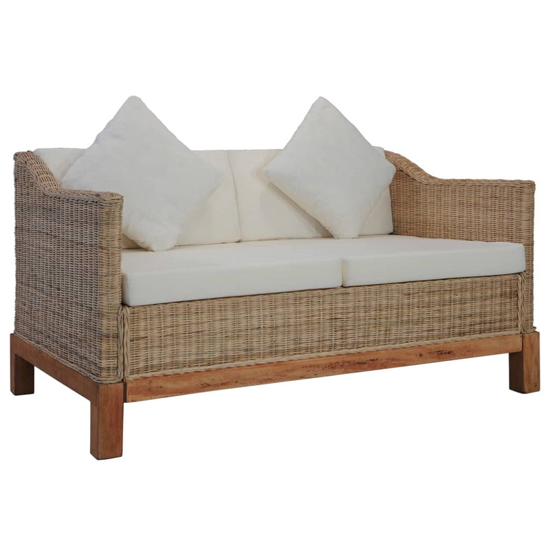 Tweezitsbank met kussens natuurlijk rattan MeubelReus