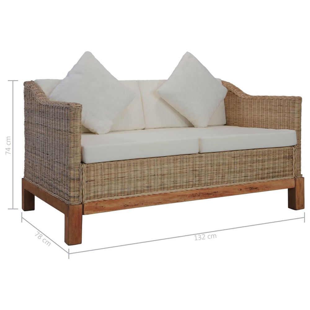 Tweezitsbank met kussens natuurlijk rattan MeubelReus