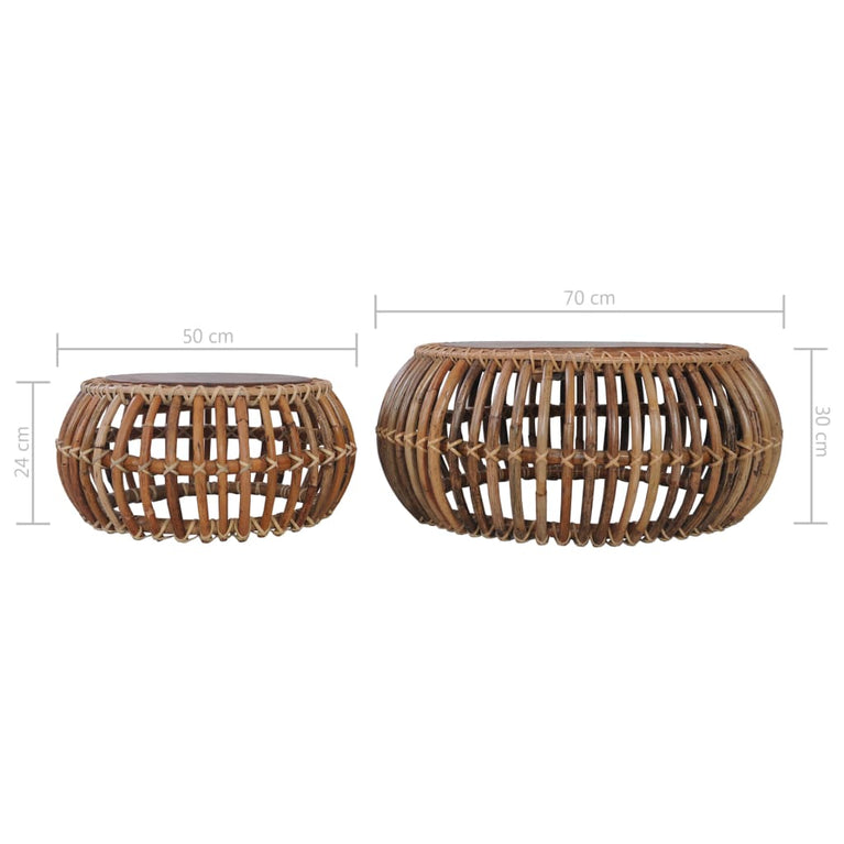 Salontafels 2 st natuurlijk rattan MeubelReus