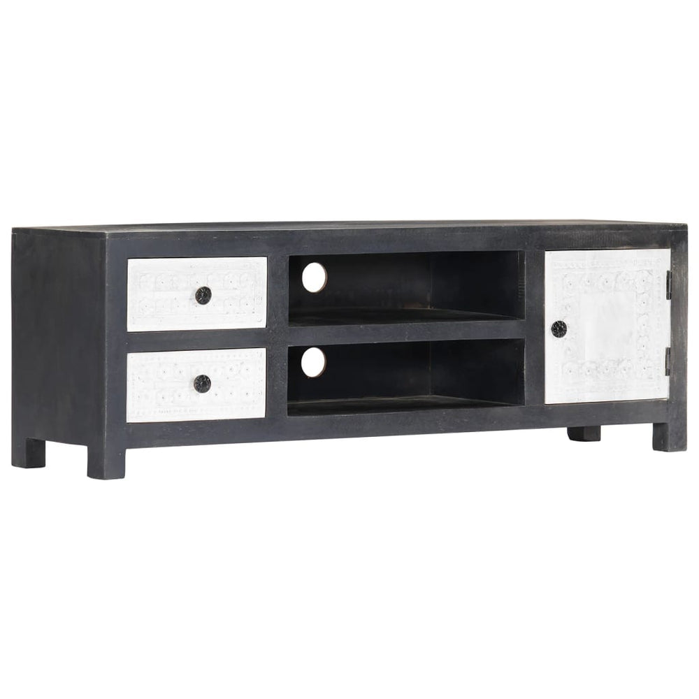 Tv-meubel handgesneden 120x30x40 cm massief mangohout grijs wit MeubelReus