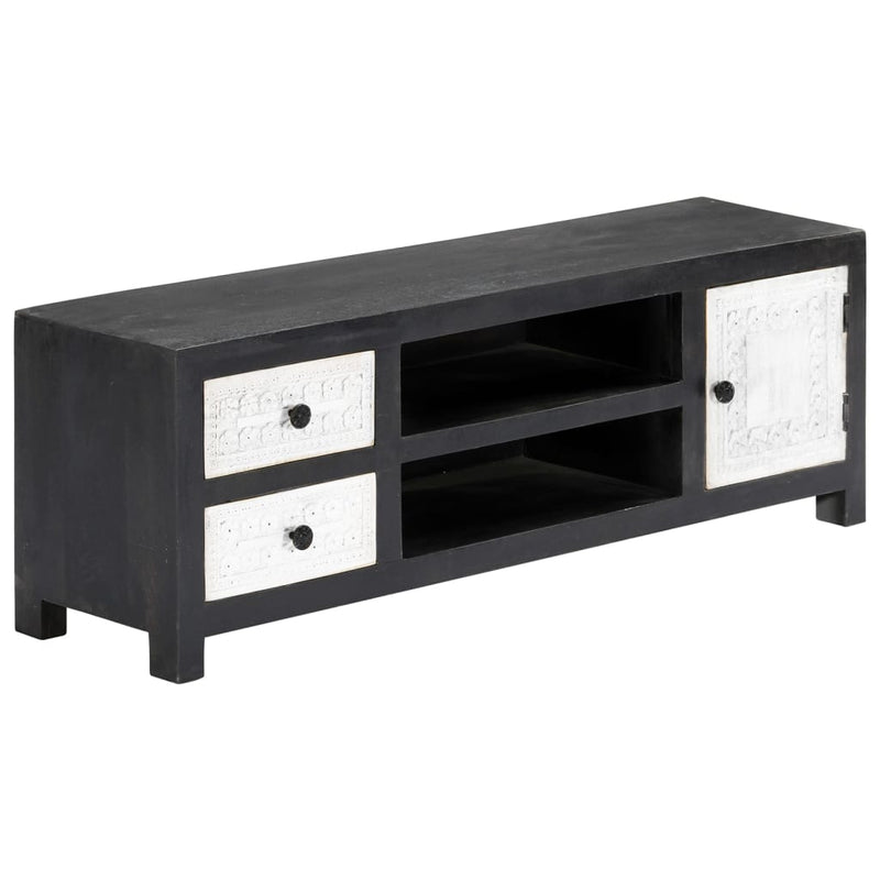 Tv-meubel handgesneden 120x30x40 cm massief mangohout grijs wit MeubelReus