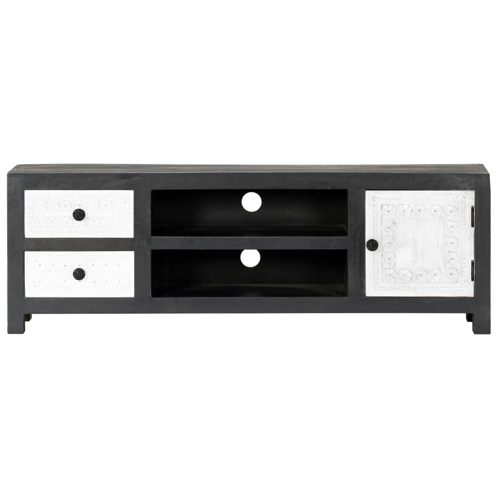 Tv-meubel handgesneden 120x30x40 cm massief mangohout grijs wit MeubelReus