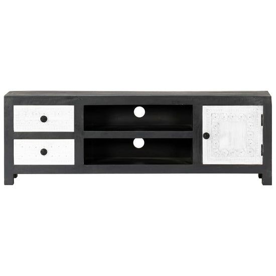 Tv-meubel handgesneden 120x30x40 cm massief mangohout grijs wit MeubelReus
