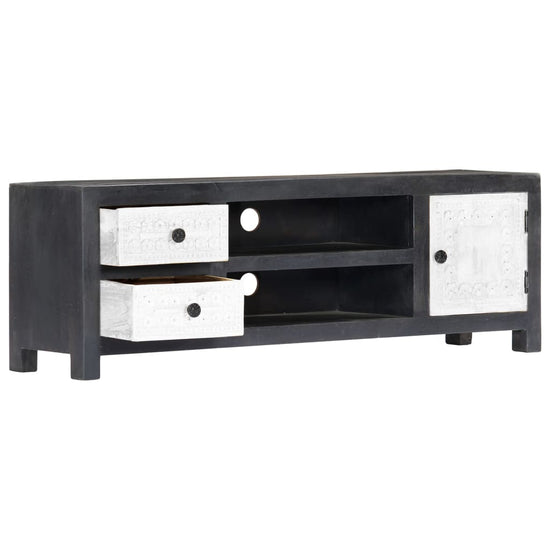 Tv-meubel handgesneden 120x30x40 cm massief mangohout grijs wit MeubelReus