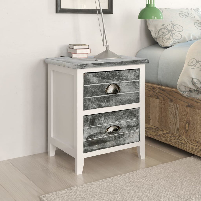 Nachtkastje 38x28x45 cm paulowniahout grijs en wit MeubelReus