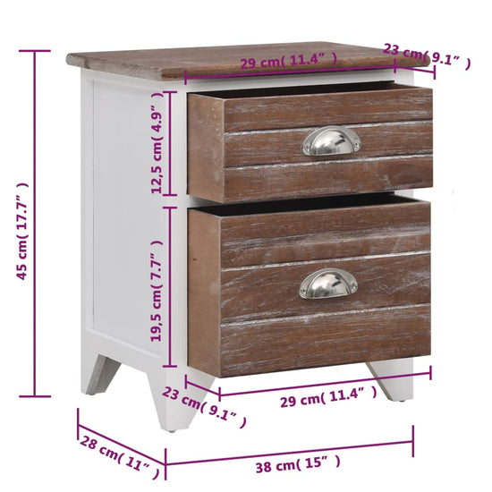 Nachtkastje 38x28x45 cm paulowniahout bruin en wit MeubelReus
