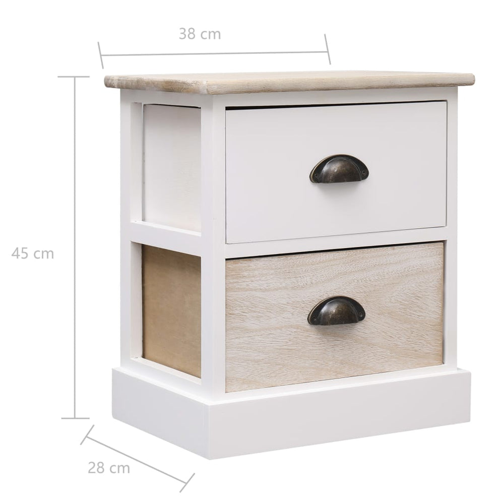 Nachtkastjes 2 st 38x28x45 cm paulowniahout wit en naturel MeubelReus