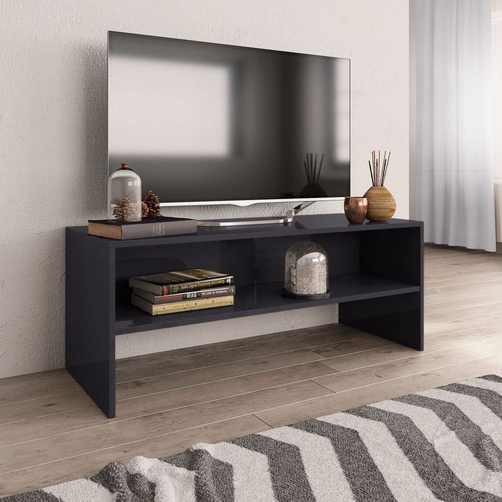 Tv-meubel 100x40x40 cm bewerkt hout hoogglans grijs MeubelReus