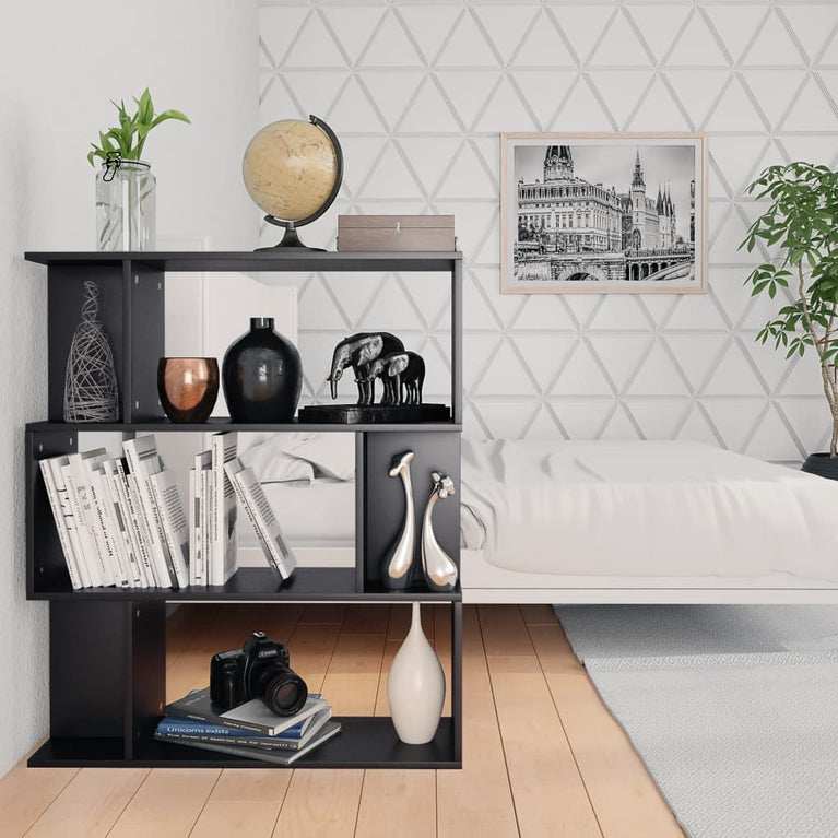 Boekenkast/kamerscherm 80x24x96 cm bewerkt hout zwart