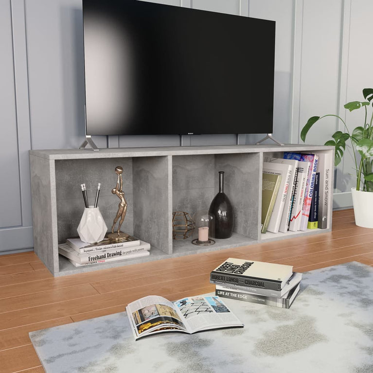 Boekenkast/tv-meubel 36x30x114 cm bewerkt hout betongrijs