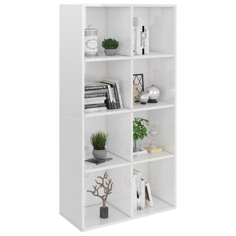 Boekenkast/dressoir 66x30x130 cm bewerkt hout hoogglans wit