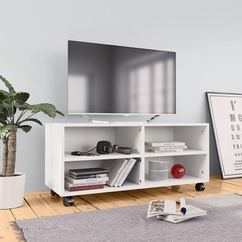 Tv-meubel met wieltjes 90x35x35 cm bewerkt hout wit MeubelReus