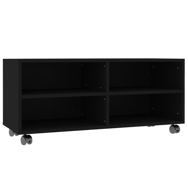 Tv-meubel met wieltjes 90x35x35 cm bewerkt hout zwart MeubelReus