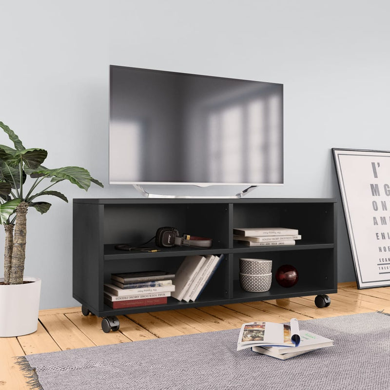 Tv-meubel met wieltjes 90x35x35 cm bewerkt hout zwart MeubelReus