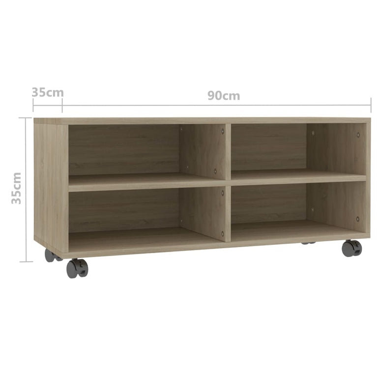 Tv-meubel met wieltjes 90x35x35 cm spaanplaat sonoma eikenkleur