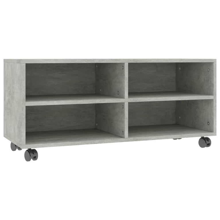 Tv-meubel met wieltjes 90x35x35 cm bewerkt hout betongrijs