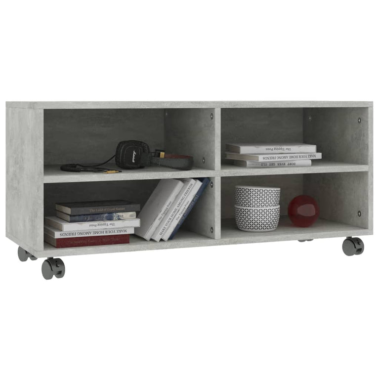 Tv-meubel met wieltjes 90x35x35 cm bewerkt hout betongrijs