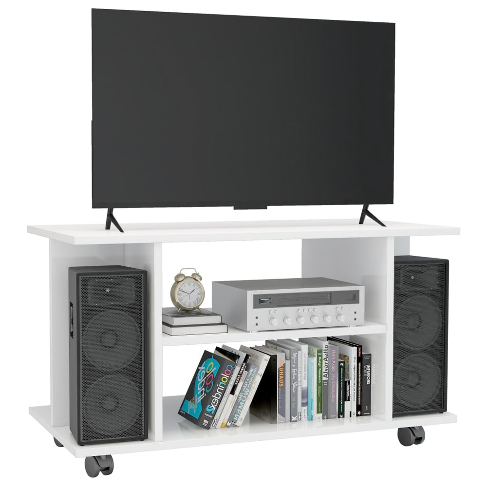 Tv-meubel met wieltjes 80x40x40 cm spaanplaat hoogglans wit MeubelReus