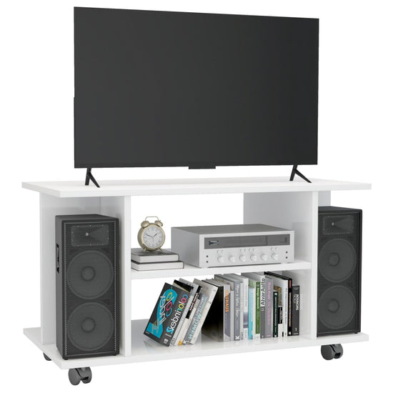 Tv-meubel met wieltjes 80x40x40 cm spaanplaat hoogglans wit MeubelReus