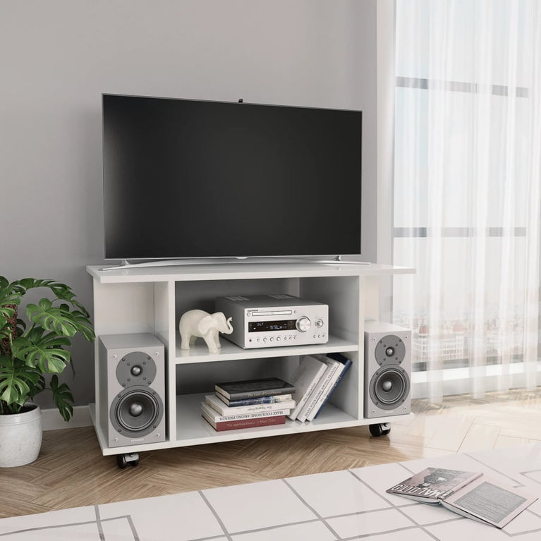 Tv-meubel met wieltjes 80x40x40 cm spaanplaat hoogglans wit MeubelReus