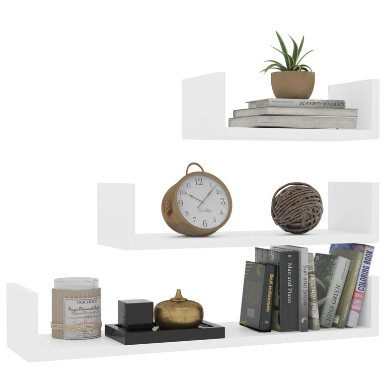Wandschappen 3 st bewerkt hout wit MeubelReus