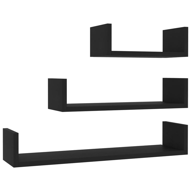 Wandschappen 3 st bewerkt hout zwart MeubelReus