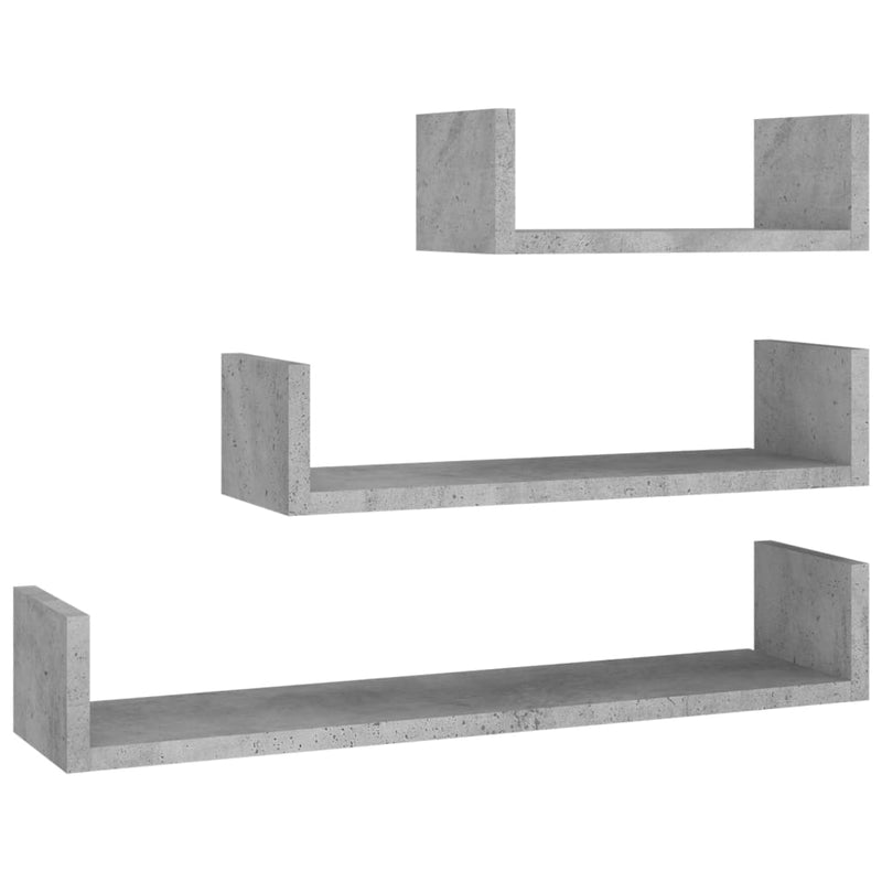 Wandschappen 3 st bewerkt hout betongrijs
