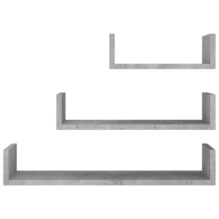 Wandschappen 3 st bewerkt hout betongrijs