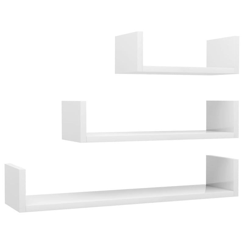 Wandschappen 3 st bewerkt hout hoogglans wit