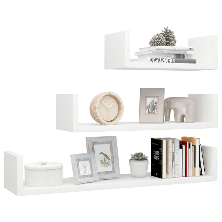Wandschappen 3 st bewerkt hout hoogglans wit