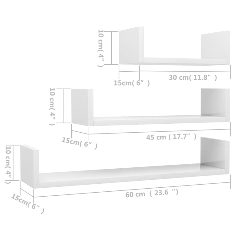 Wandschappen 3 st bewerkt hout hoogglans wit