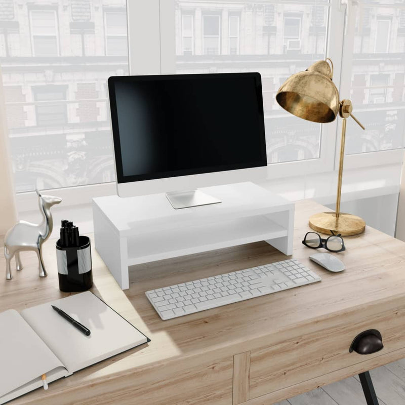 Monitorstandaard 42x24x13 cm bewerkt hout wit MeubelReus