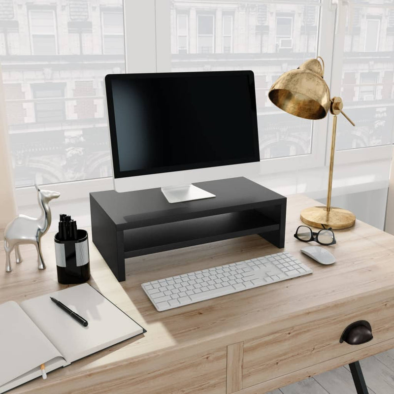 Monitorstandaard 42x24x13 cm bewerkt hout zwart MeubelReus