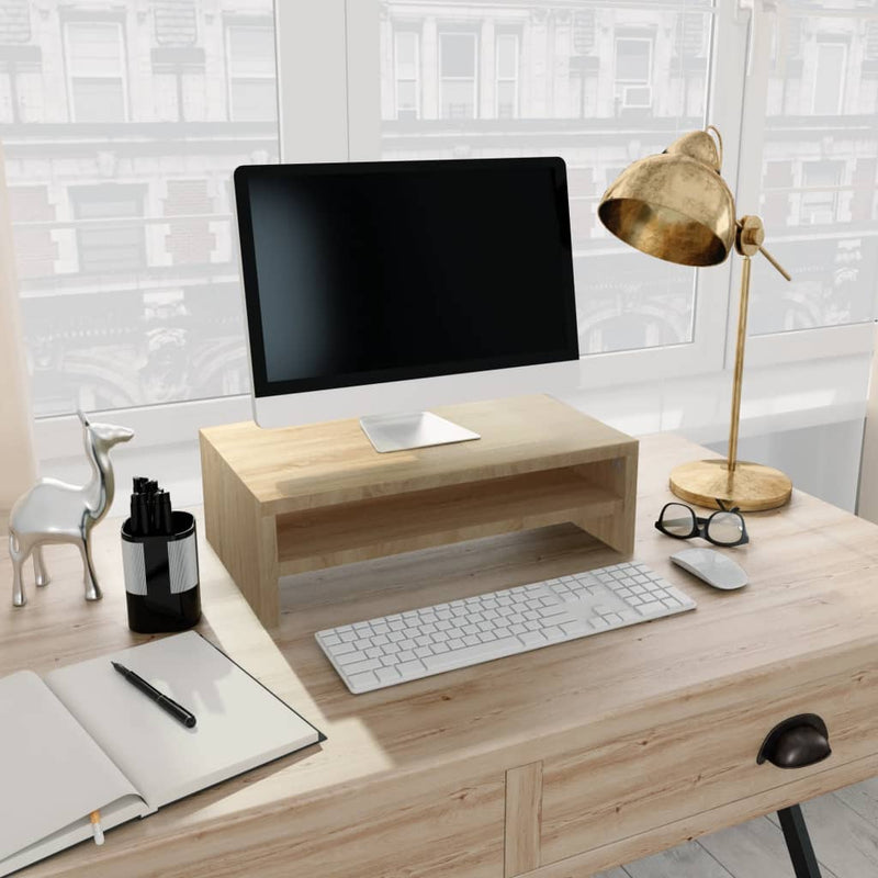 Monitorstandaard 42x24x13 cm bewerkt hout sonoma eikenkleurig MeubelReus