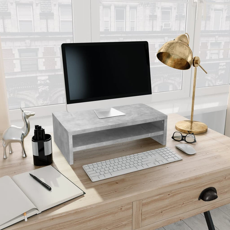 Monitorstandaard 42x24x13 cm spaanplaat betongrijs MeubelReus