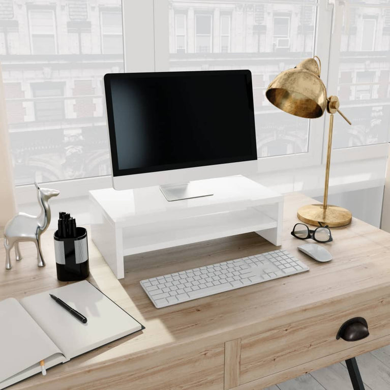 Monitorstandaard 42x24x13 cm bewerkt hout hoogglans wit MeubelReus