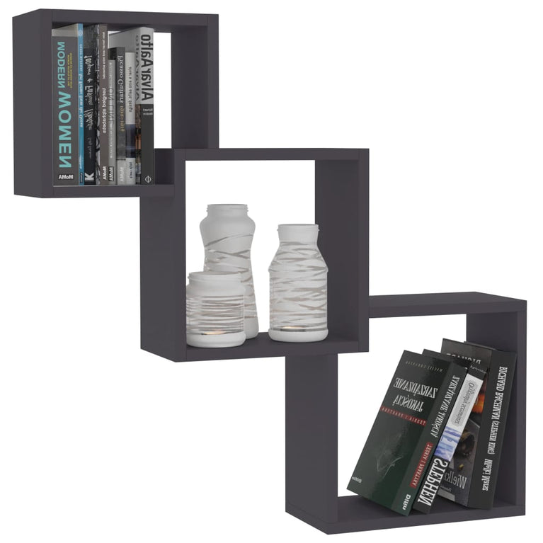 Wandschappen kubus 68x15x68 cm bewerkt hout grijs MeubelReus