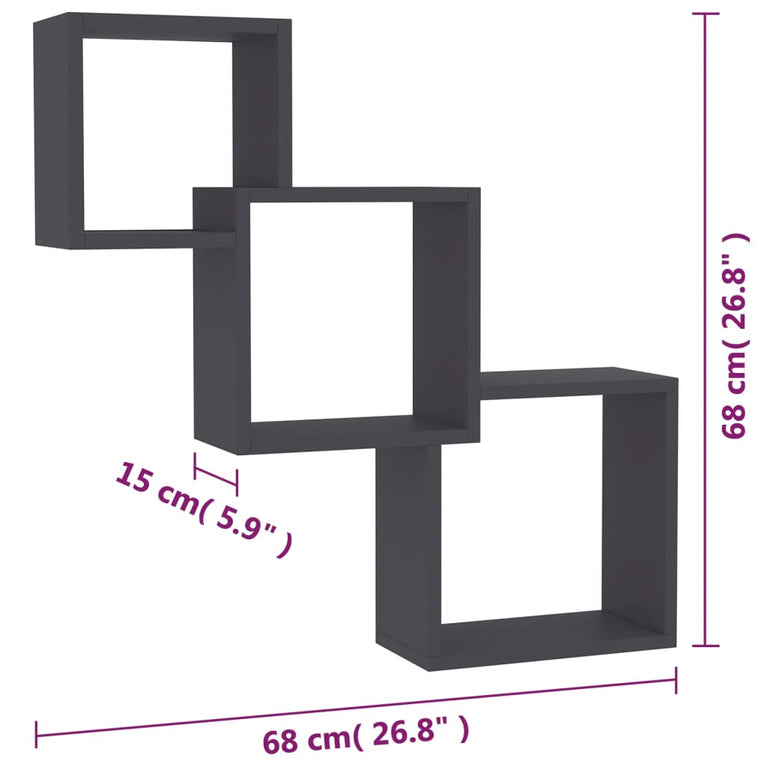 Wandschappen kubus 68x15x68 cm bewerkt hout grijs MeubelReus