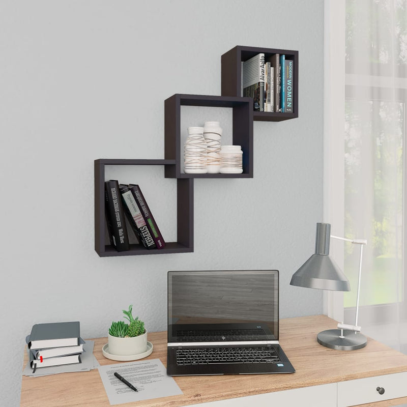 Wandschappen kubus 68x15x68 cm bewerkt hout grijs MeubelReus