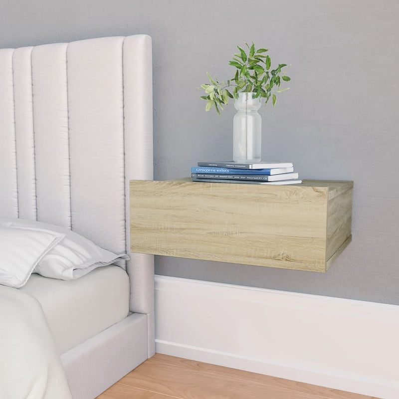Nachtkastje zwevend 40x30x15cm bewerkt hout sonoma eikenkleurig MeubelReus