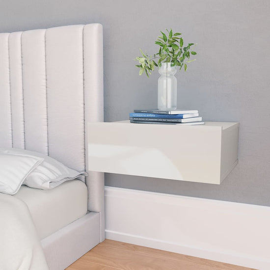Nachtkastjes 2 st zwevend 40x30x15cm bewerkt hout hoogglans wit MeubelReus