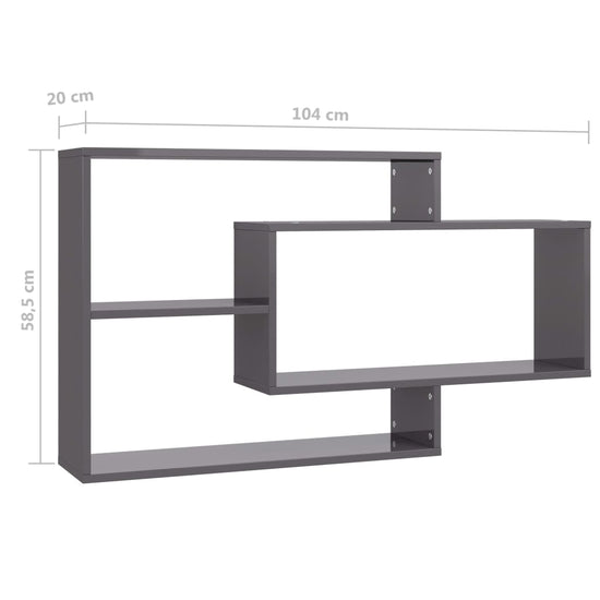Wandschappen 104x20x58,5 cm bewerkt hout hoogglans grijs MeubelReus