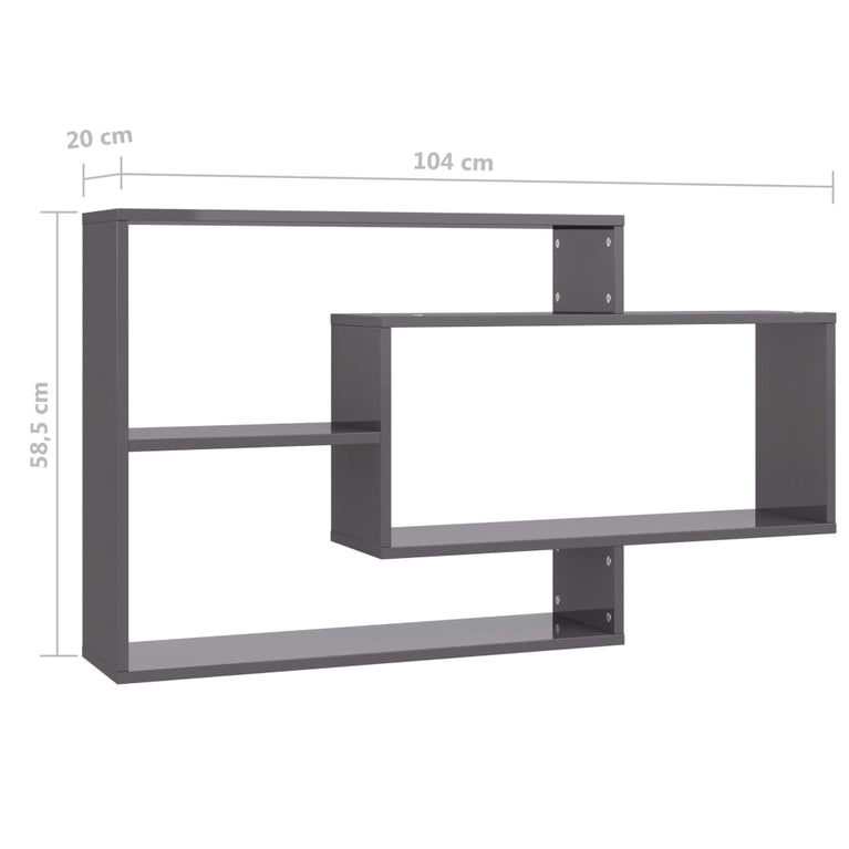 Wandschappen 104x20x58,5 cm bewerkt hout hoogglans grijs MeubelReus