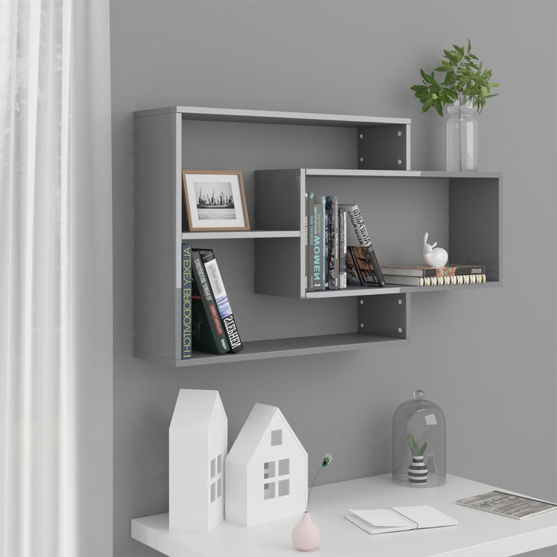 Wandschappen 104x20x58,5 cm bewerkt hout hoogglans grijs MeubelReus
