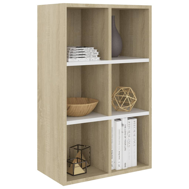Boekenkast/dressoir 66x30x98 cm bewerkt hout wit sonoma eiken