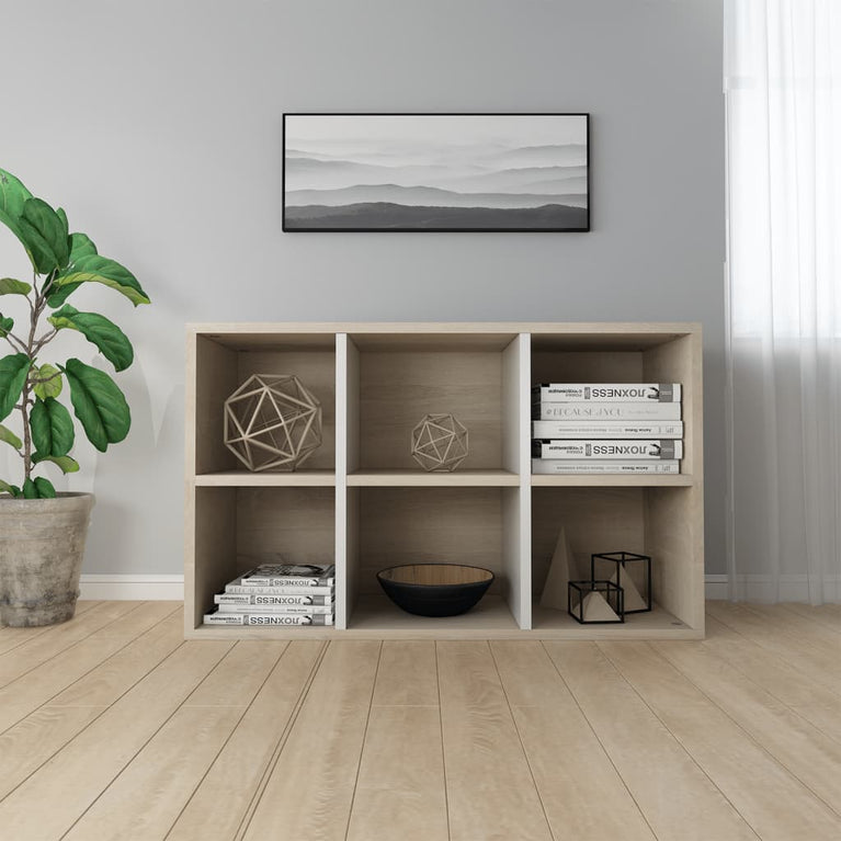 Boekenkast/dressoir 66x30x98 cm bewerkt hout wit sonoma eiken