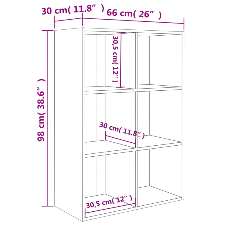 Boekenkast/dressoir 66x30x98 cm bewerkt hout wit sonoma eiken